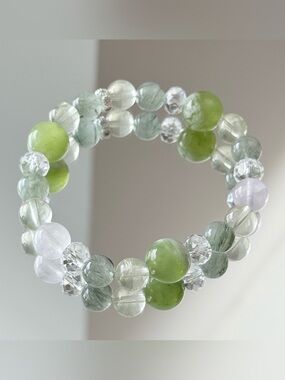 Natural Crystal Bracelet | Jade, Green Rutilated Quartz, Lemon Quartz
